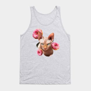 Sphynx cat with pink donuts Tank Top